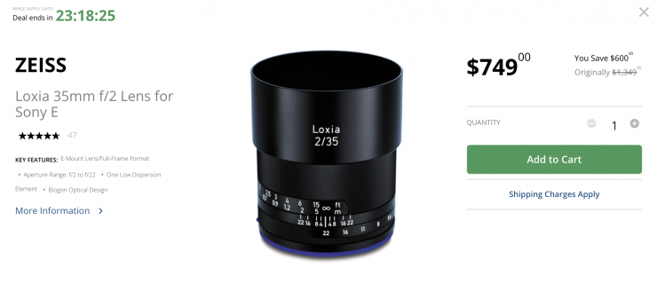 ZEISS Loxia 35mm f/2 Lens for Sony E on sale for $799 USD