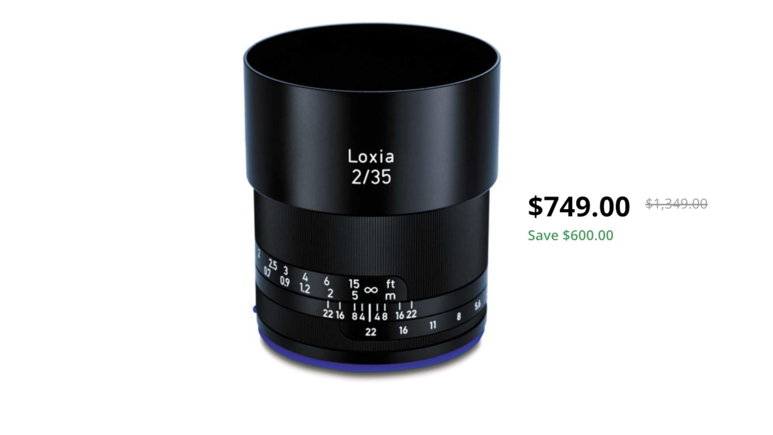 ZEISS Loxia 35mm f/2 Lens for Sony E on sale for $799 USD