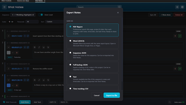ShotNotes Export Notes