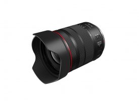RF 20 50mm f4L IS USM PZ Front Slant with hood