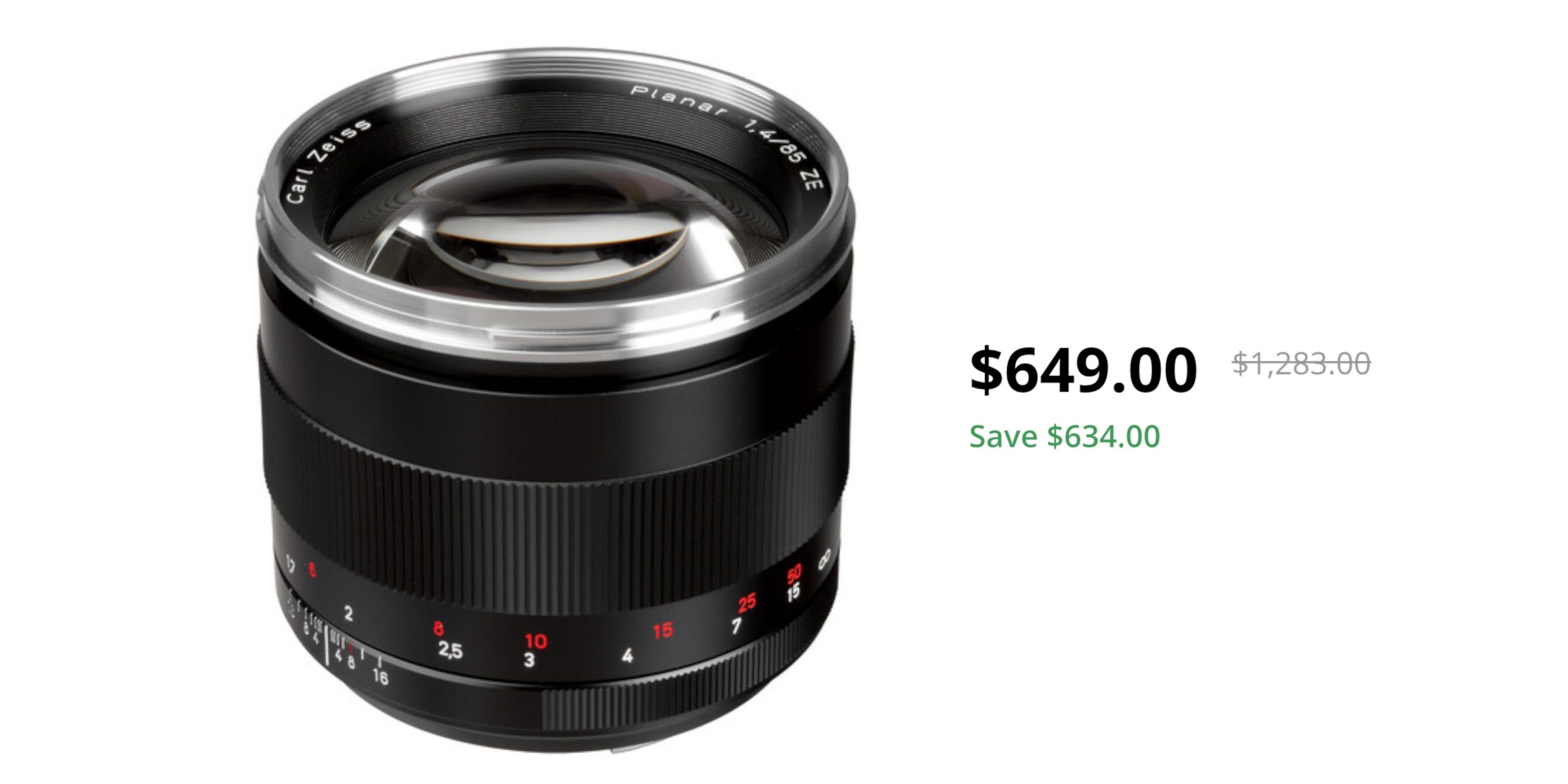 ZEISS Planar T* 85mm f/1.4 ZE Lens for Canon EF on sale for $649