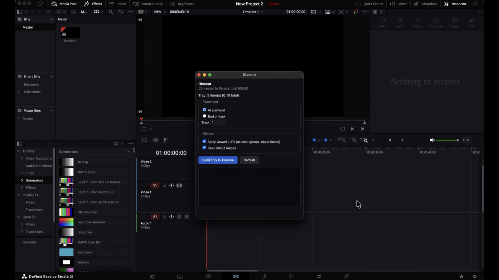 Интеграция приложения Divecut с DaVinci Resolve Studio