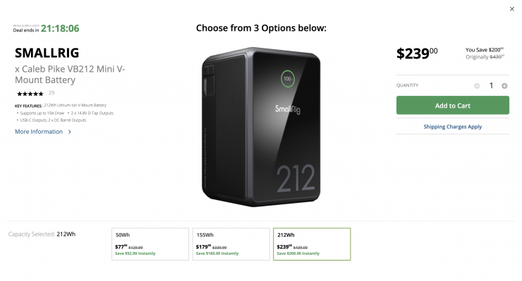 Save up to $200 USD on SmallRig Mini V-Mount Batteries